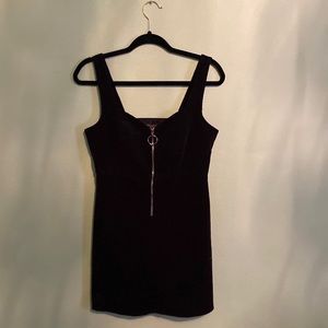 Topshop Black Zip-Up Corduroy Dress